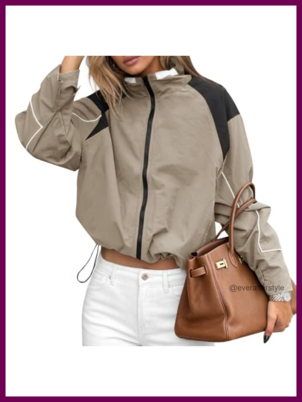 Womens Lightweight Zip Up Windbreaker Jacket Color Block